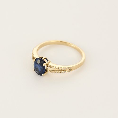 Bague 54 Bague Solitaire en or jaune, saphir et diamants 58 Facettes DV25212-34-54-3