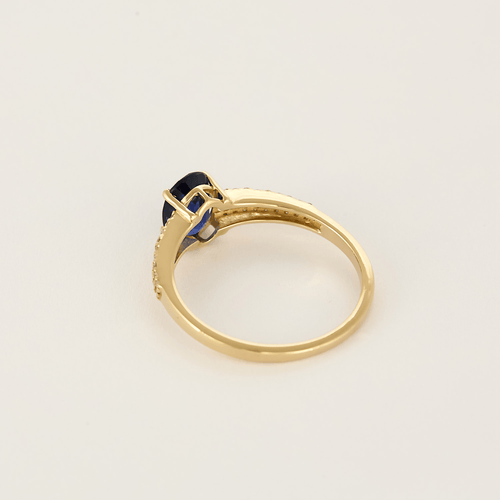 Bague 54 Bague Solitaire en or jaune, saphir et diamants 58 Facettes DV25212-34-54-3