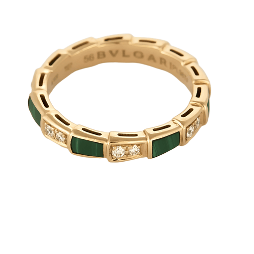 Bague 56 BVLGARI - Serpenti Viper - Alliance en or rose, malachite et diamants 58 Facettes DV25245-2-56-3