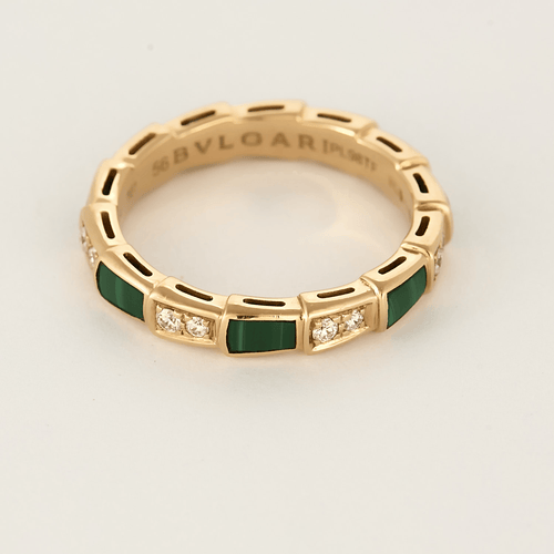 Bague 56 BVLGARI - Serpenti Viper - Alliance en or rose, malachite et diamants 58 Facettes DV25245-2-56-3