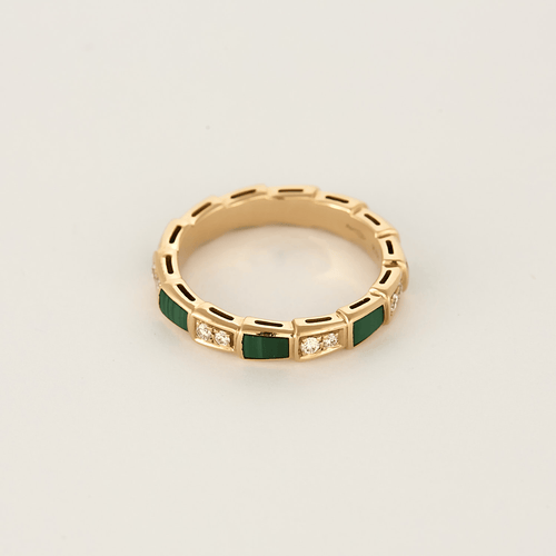 Bague 56 BVLGARI - Serpenti Viper - Alliance en or rose, malachite et diamants 58 Facettes DV25245-2-56-3