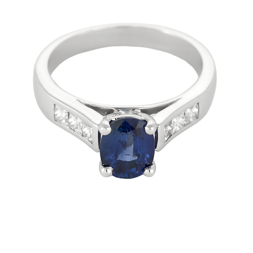 Bague en or gris saphir et diamants