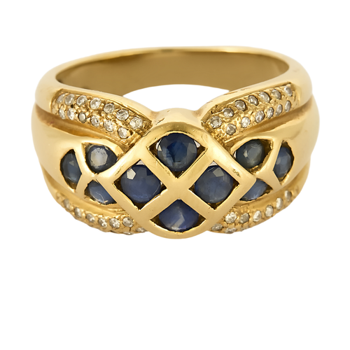 Bague en or jaune, saphir et diamants