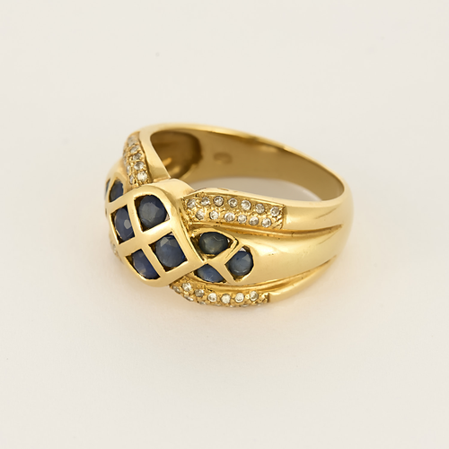 Bague en or jaune, saphir et diamants