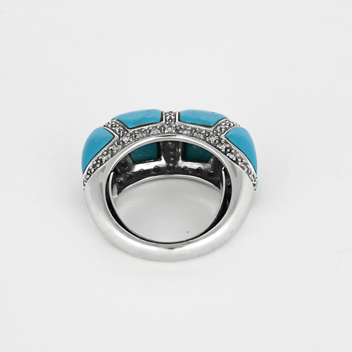Bague en or gris turquoise et lignes diamants