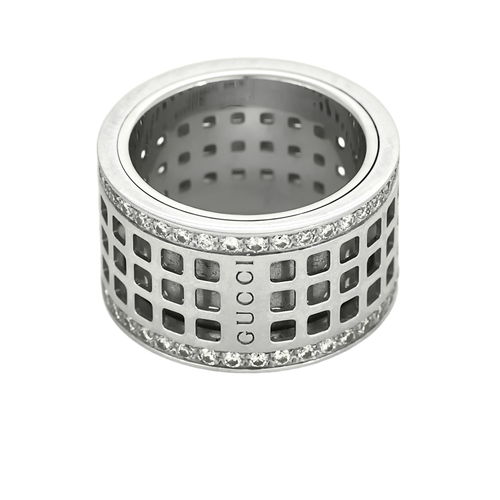 GUCCI - Scroll - Large - Bague en or gris et diamants