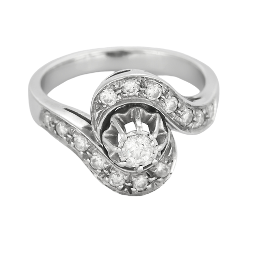 Bague "Tourbillon" en or gris et diamants