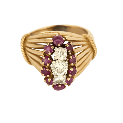 Bague 46 Bague en fils d'or jaune, platine, diamants et rubis 58 Facettes DV22972-42-46-2