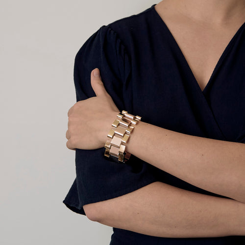 Bracelet Tank en or jaune et or rose