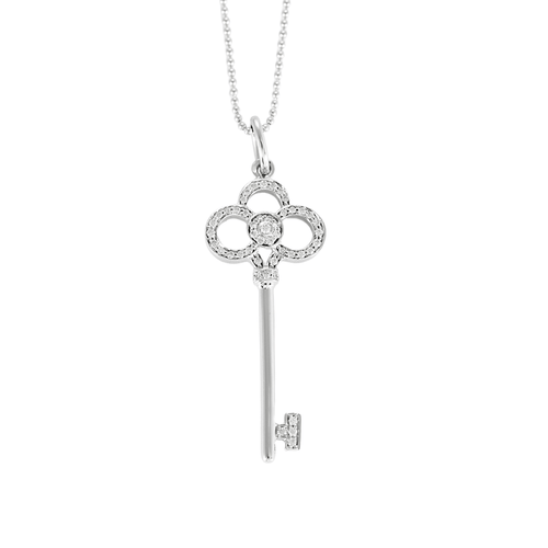 Collier TIFFANY - Clef couronne- Moyen Modèle - Collier et pendentif en or gris et diamants 58 Facettes DV26798-2