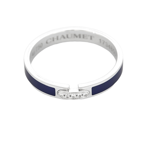 CHAUMET - Liens évidence - Bague en or blanc, émail bleu marine et diamants