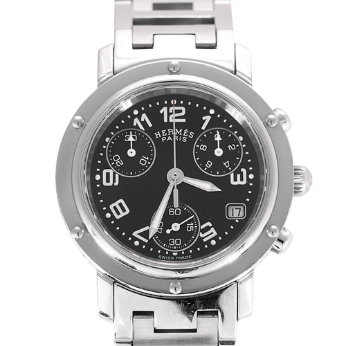 Montre Hermès - Clipper Chrono - Montre en acier à boitier rond et à mouvement quartz 58 Facettes DV11451-20