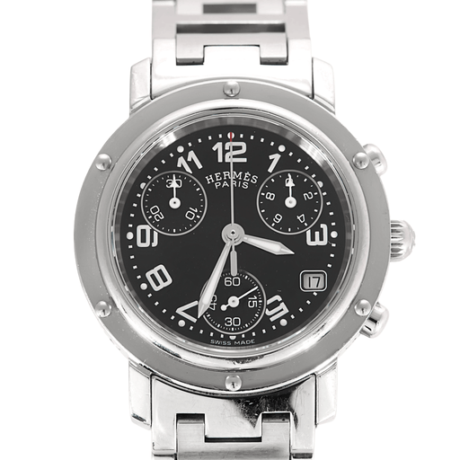 Montre Hermès - Clipper Chrono - Montre en acier à boitier rond et à mouvement quartz 58 Facettes DV11451-20