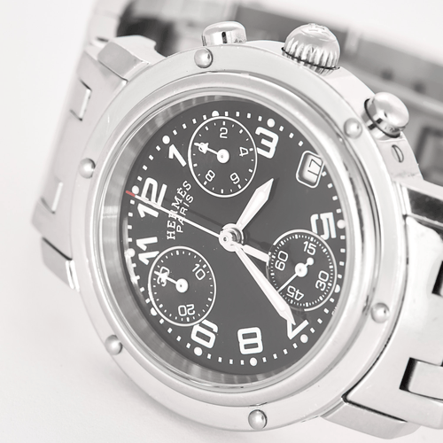 Montre Hermès - Clipper Chrono - Montre en acier à boitier rond et à mouvement quartz 58 Facettes DV11451-20