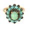 Bague en or jaune, saphir et turquoises