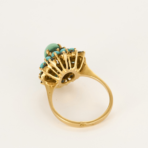 Bague en or jaune, saphir et turquoises