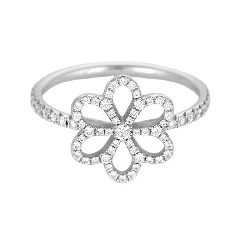 Bague 51 Fine bague fleurs en or blanc et diamants 58 Facettes DV26414-1-51-2