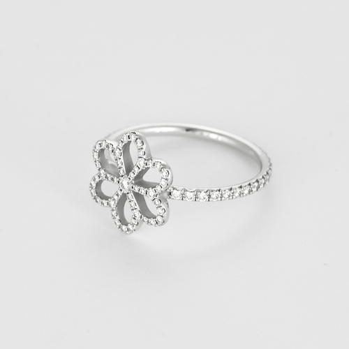 Bague 51 Fine bague fleurs en or blanc et diamants 58 Facettes DV26414-1-51-2