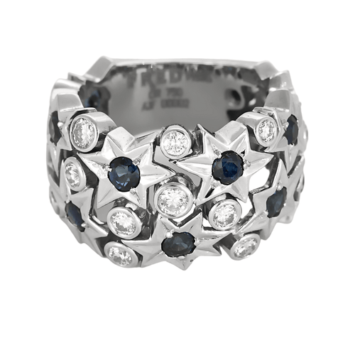 Bague 52 FRED - Haute Joaillerie - Shine-  Bague en or gris diamants et saphirs 58 Facettes DV22876-5