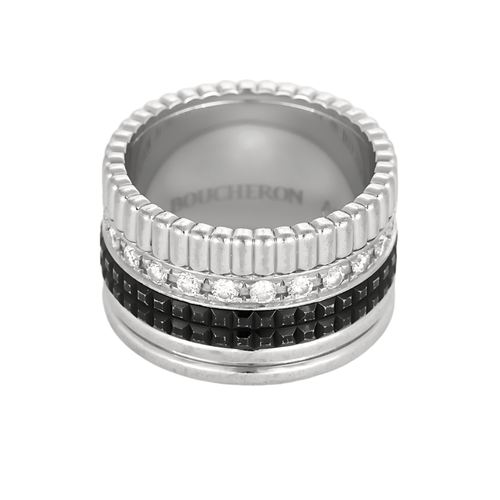 Bague 49 Bague Boucheron Quatre Black Edition grand modèle en or blanc, diamants et PVD noir. 58 Facettes DV27634-1