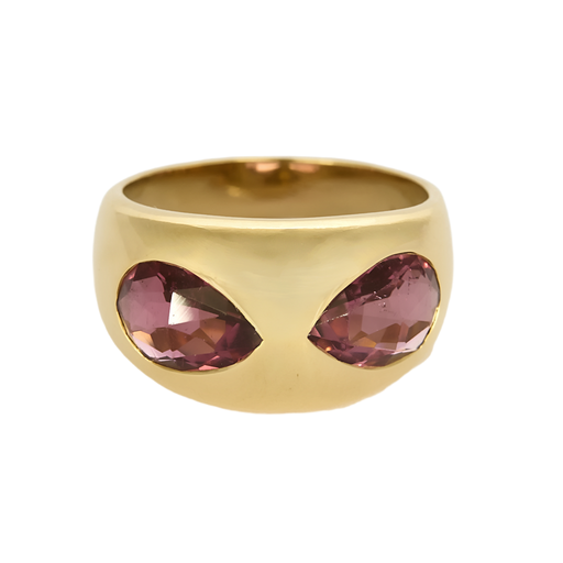 HERMES Paris - Vintage - Bague en or jaune et tourmalines roses.