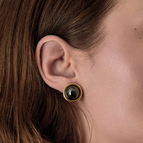 Paire de boucles d'oreilles en or jaune et hématite