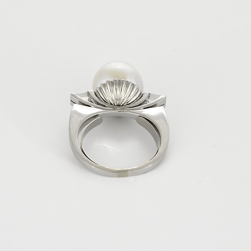 Bague 51 Bague jonc en platine, perle de culture blanche et diamants 58 Facettes DV22972-36-51-2
