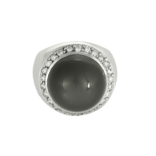Bague 52 Bague chevalière en or gris, quartz et diamants 58 Facettes DV22972-34-52-1