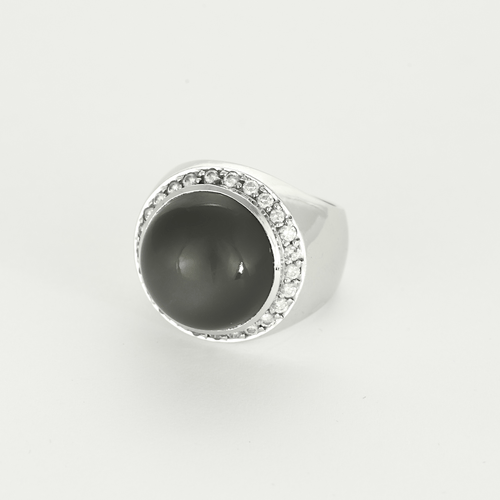 Bague 52 Bague chevalière en or gris, quartz et diamants 58 Facettes DV22972-34-52-1