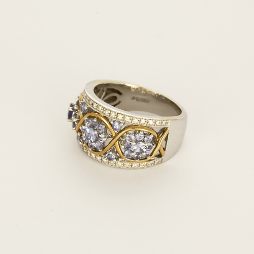 Bague 57 Charmante Bague en or jaune et or gris, tanzanites et diamants 58 Facettes DV22972-31-57-3