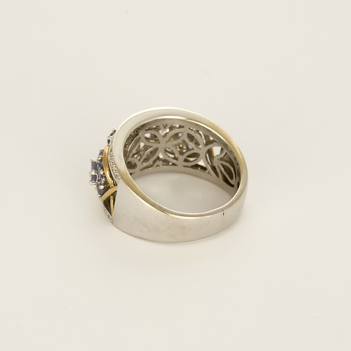 Bague 57 Charmante Bague en or jaune et or gris, tanzanites et diamants 58 Facettes DV22972-31-57-3