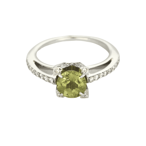 Bague 54 Bague de type Solitaire en or gris, péridot et diamants 58 Facettes DV22972-37-54-3