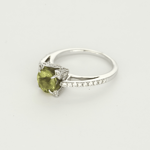 Bague 54 Bague de type Solitaire en or gris, péridot et diamants 58 Facettes DV22972-37-54-3