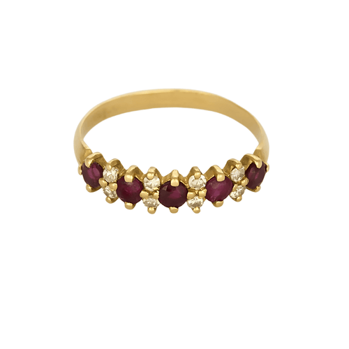 Bague 53 Demie alliance en or jaune, rubis et diamants 58 Facettes DV27468-56-53-2