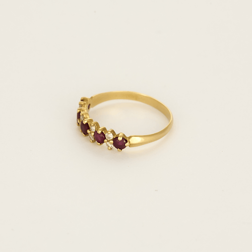 Bague 53 Demie alliance en or jaune, rubis et diamants 58 Facettes DV27468-56-53-2