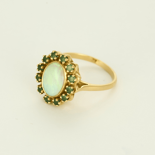 Bague 52 Bague marguerite en or jaune opale et émeraudes 58 Facettes DV27789-1
