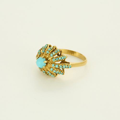 Bague 57,5 Bague en or jaune à motif de fleurs et turquoises 58 Facettes DV0013-32-575-5