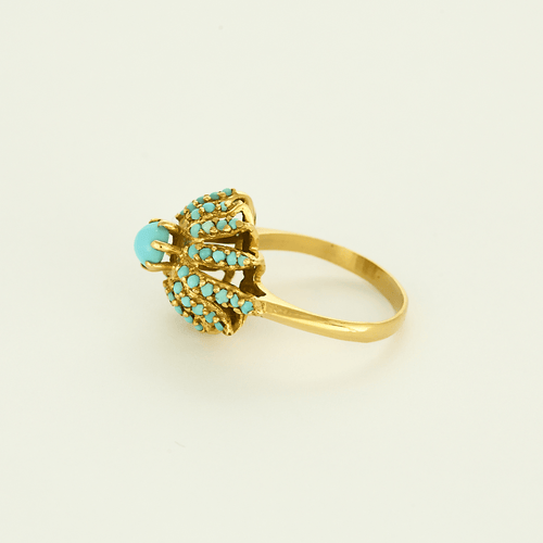 Bague 57,5 Bague en or jaune à motif de fleurs et turquoises 58 Facettes DV0013-32-575-5