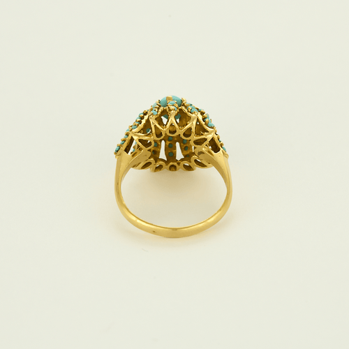 Bague 57,5 Bague en or jaune à motif de fleurs et turquoises 58 Facettes DV0013-32-575-5