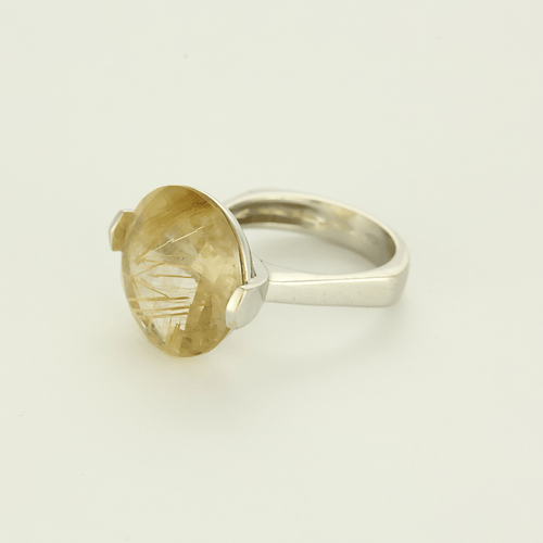 52 Bague cocktail en or gris quartz rutile dit cheveux de Vénus 58 Facettes DV27545-4-52-1