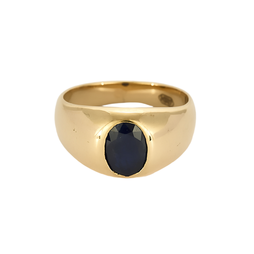 Bague de type chevalière en or jaune et saphir