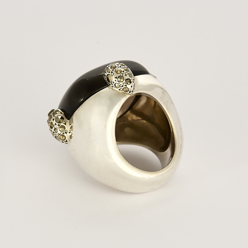 Pomellato - collection "Pomellato 67 - Importante bague en argent, quartz fumé et marcassites