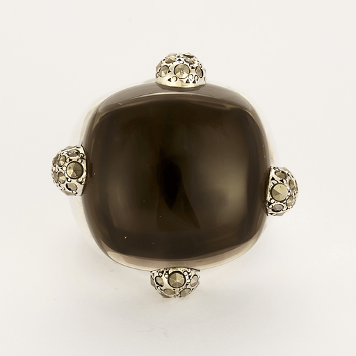 Bague 53 Pomellato - collection "Pomellato 67 - Importante bague en argent, quartz fumé et marcassites 58 Facettes DV0916-2-53-2