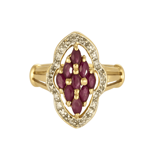 Bague 54 Bague navette or jaune rubis et diamants 58 Facettes DDV28232-1