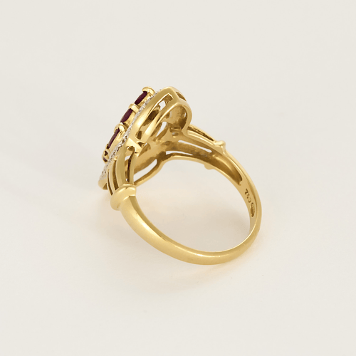 Bague 54 Bague navette or jaune rubis et diamants 58 Facettes DDV28232-1