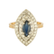 Bague marquise en or blanc, or jaune, saphir et diamants