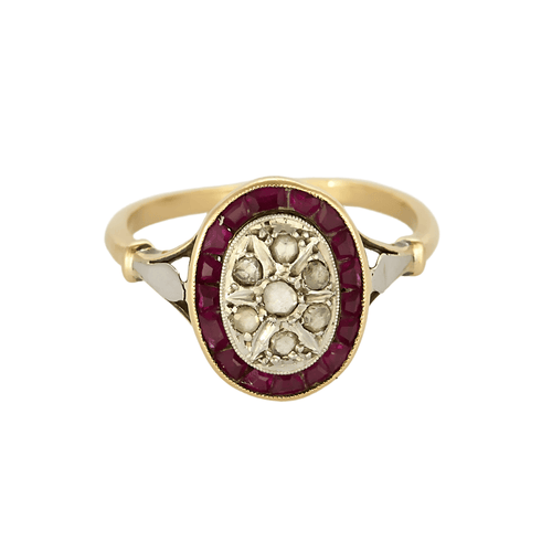 Bague 53 Bague en or jaune, or gris, rubis calibrés et diamants 58 Facettes DV28120-1-53-2
