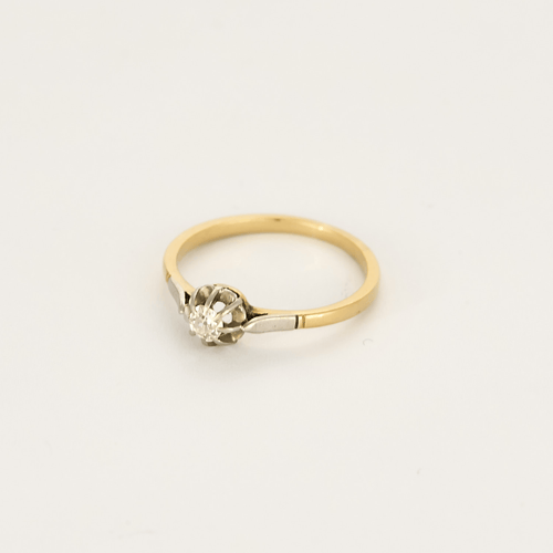 Bague 52 Fine Bague solitaire en or jaune, or gris et diamant 58 Facettes DV28120-2-52-1