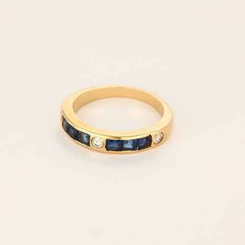 Bague 52 Alliance en or jaune, diamants et saphirs 58 Facettes DV27342-7-52-1