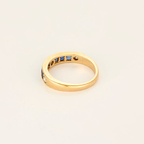 Bague 52 Alliance en or jaune, diamants et saphirs 58 Facettes DV27342-7-52-1